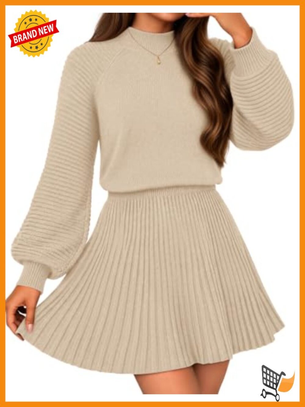 Womens 2 Piece Knit Sweater Dress Set Pleated Mini Skirt Mock Neck Fall